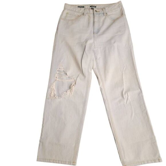 High Rise Dad Jean Recycled Cotton Lightest Wash Ripped Blue Jeans Designer - Picture 11 of 11